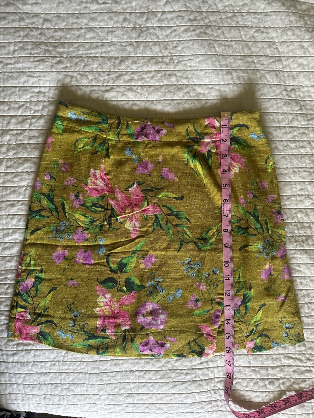 Billabong Olive Green Floral Mini Skirt with Pink & Purple Blooms